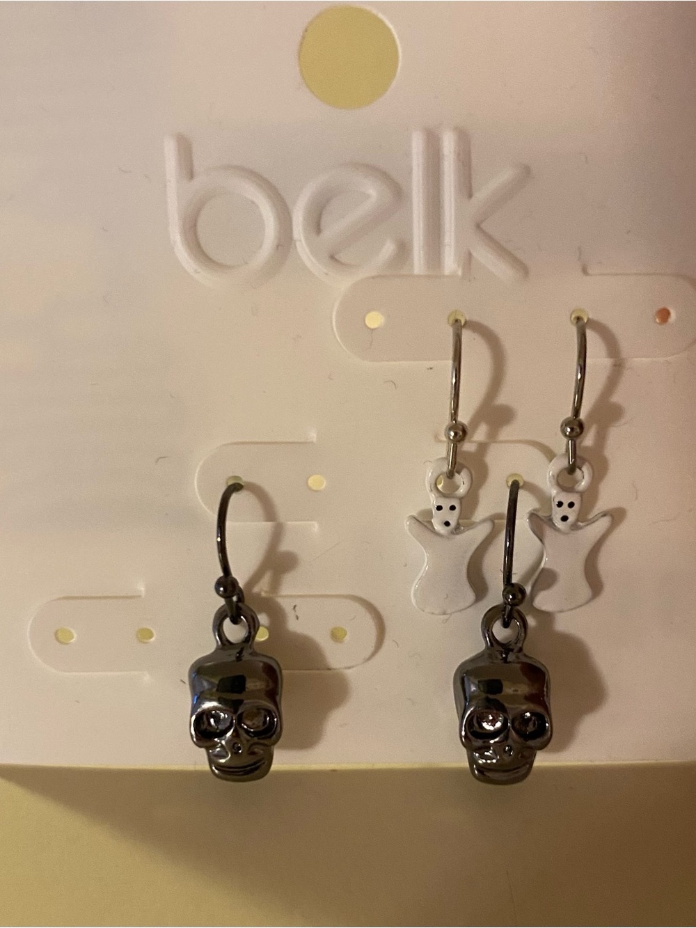 Halloween earrings / Silver Skull and White Ghost Halloween Dangle Earrings